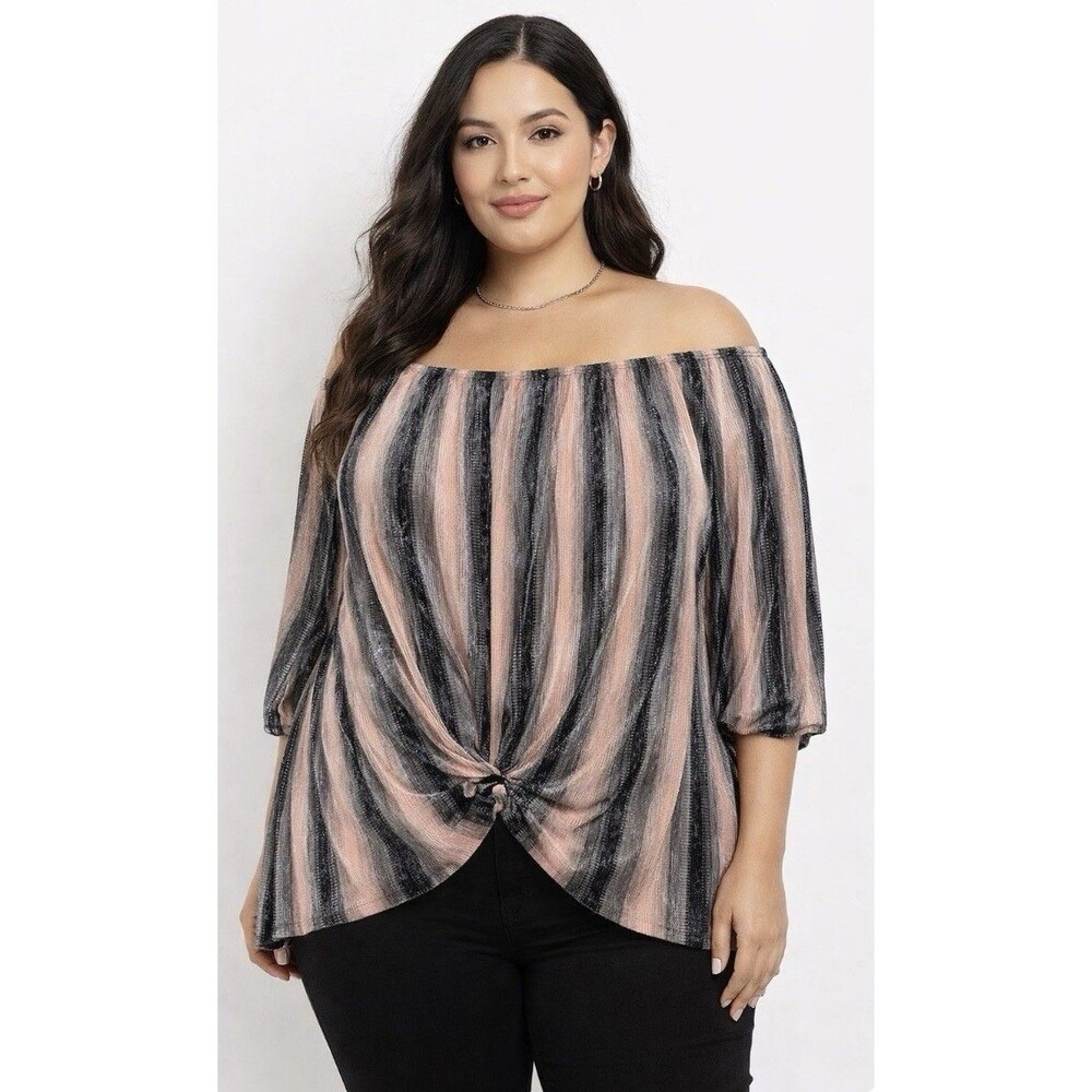 Christopher & Banks Shirt Shimmer Striped Black Pink Silver Women’s XL